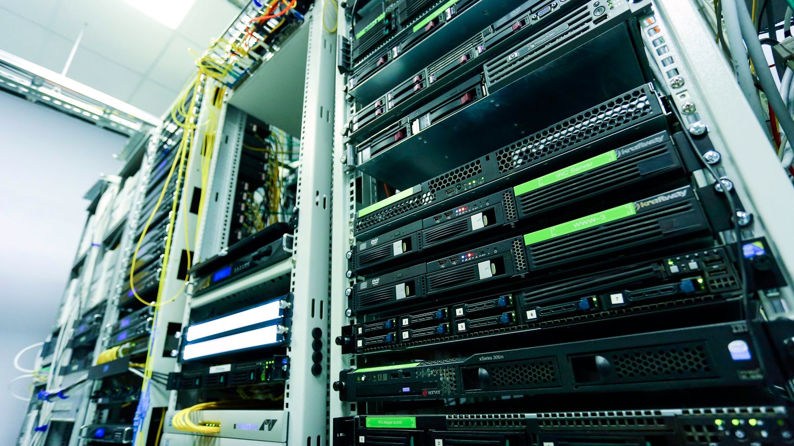 Server racks and network equipment in a data center